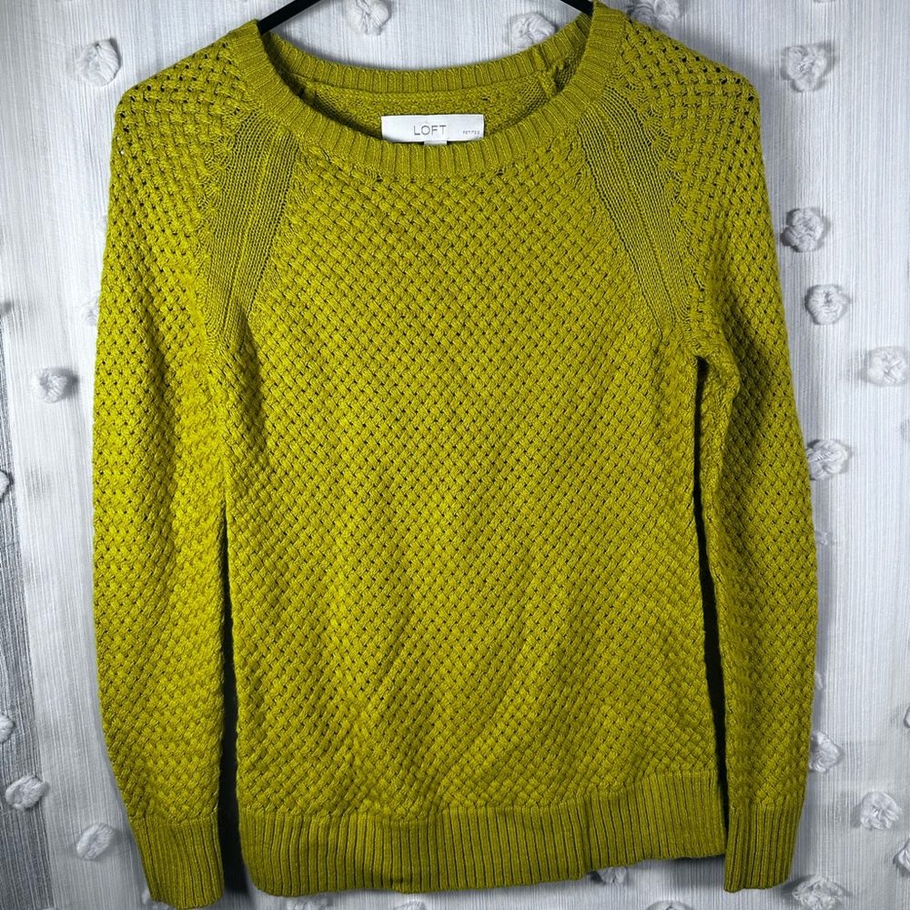 NWT LOFT Women's Mustard Green Knit Sweater Size XXSP
